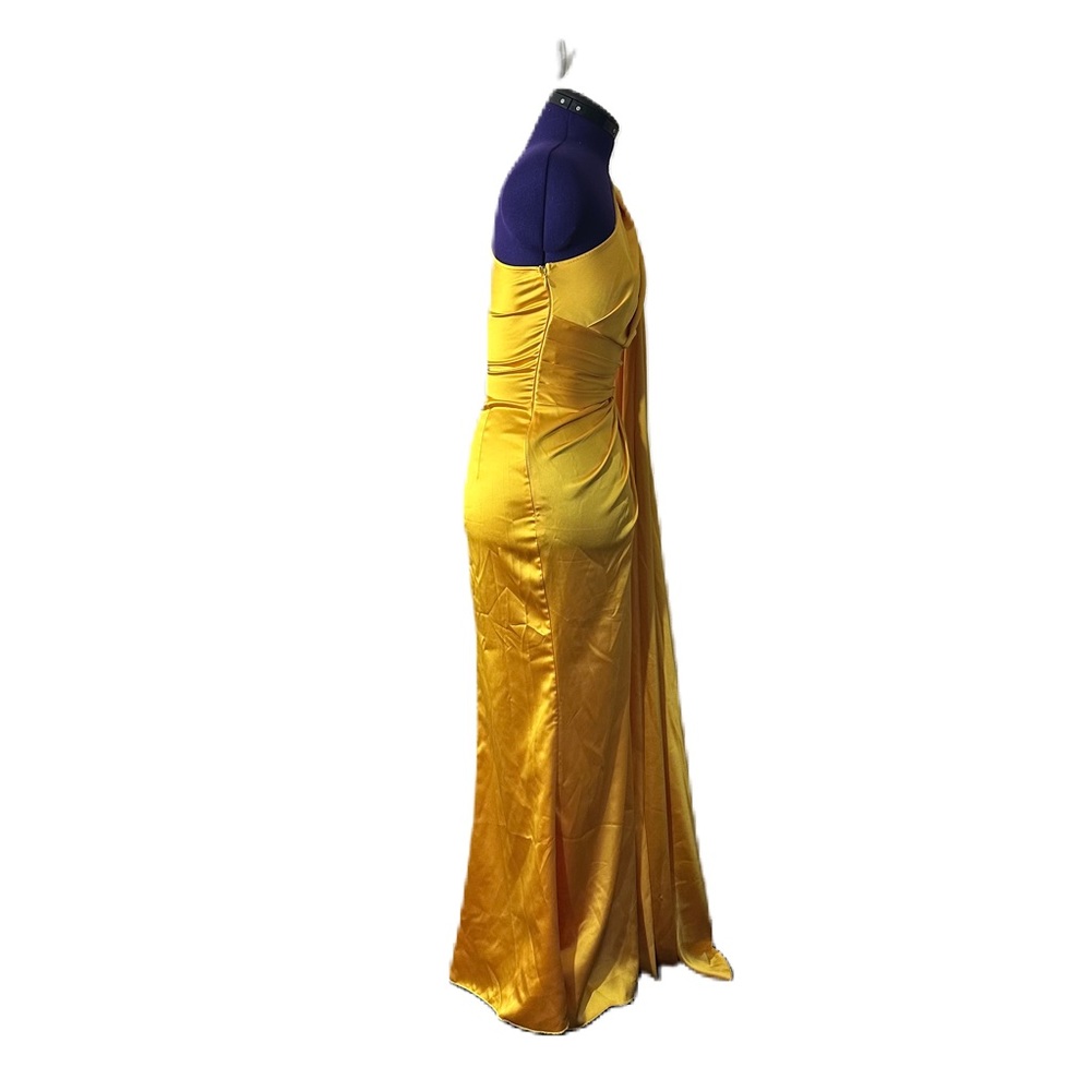 Yellow Shiny Formal One Shoulder Maxi Dress - Picture 3 of 13